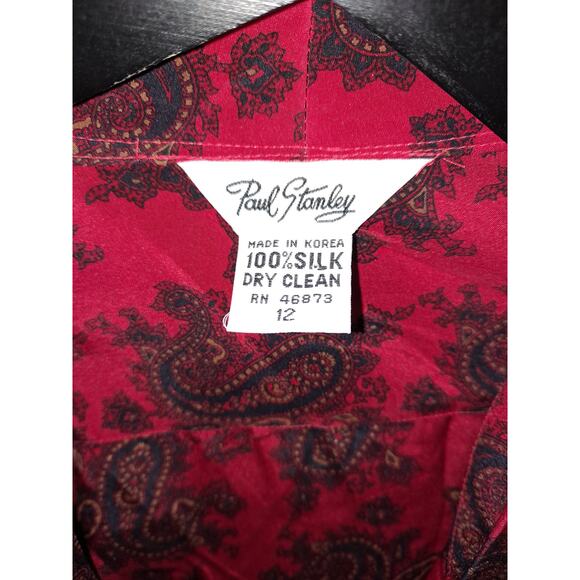 Paul Stanley Red and Black Paisley 100% Silk Button Up Size‎ 12 - Picture 3 of 6